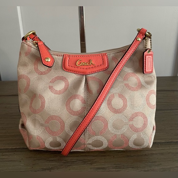 Coach Handbags - NWOT, Coach Ashley Dotted Op Art Mini Crossbody Bag Khaki Tearose.